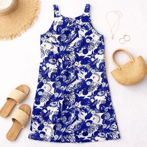 Women’s Surkana Blue and White Seashell Dress‎ sz Small 100% Viscose